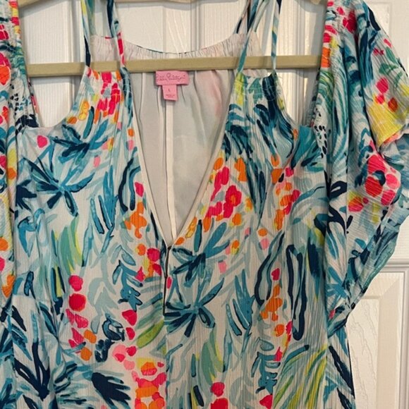 Lilly Pulitzer cold shoulder mini dress size large in floral print. - Picture 3 of 7